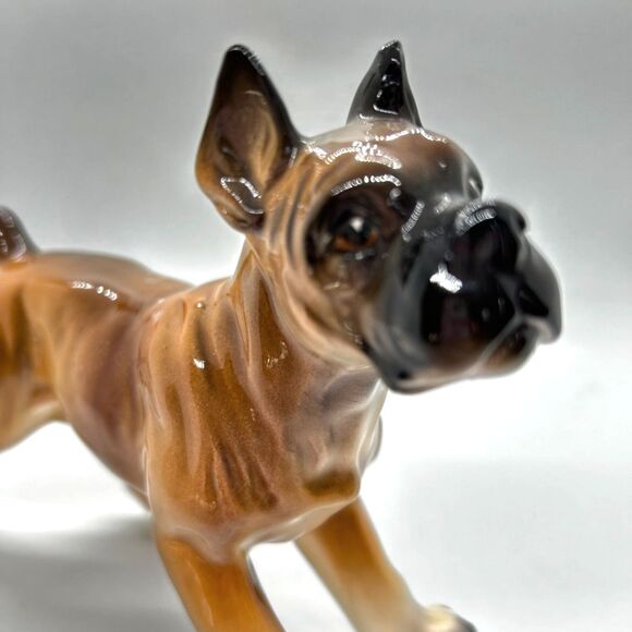 Antique Vintage MCM Brown Porcelain 7.5"Boxer Dog Figurine Stamped Japan - Picture 2 of 7